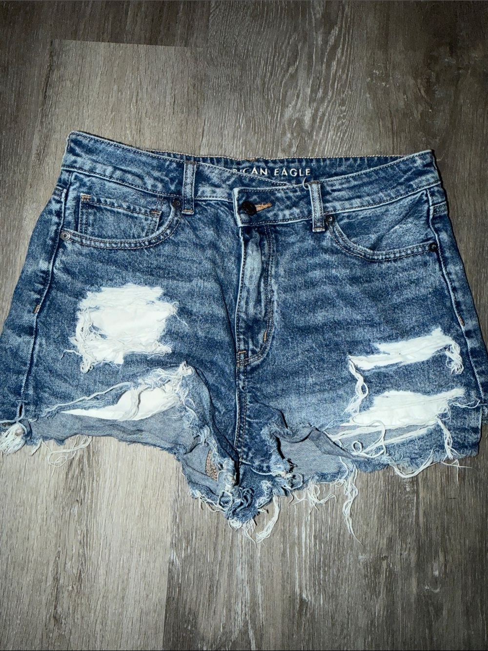 American Eagle Outfitters Ripped Dark Blue High-Rise Denim Shorts